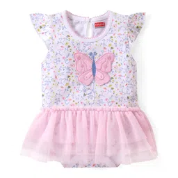 Babyhug 100% Cotton Knit Single Jersey Frill Sleeves Onesie With Butterfly Embroidery - Pink-picture-15