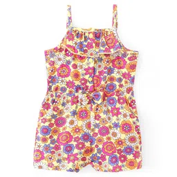 Babyhug 100% Cotton Knit Single Jersey Sleeveless Jumpsuit With Floral Print - Multicolour-picture-30