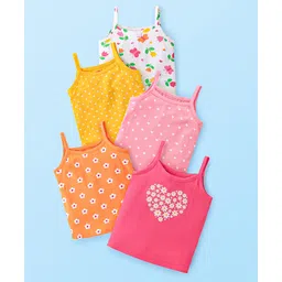 Babyhug 100% Cotton Knit Singlet Sleeves Antibacterial Slips With Polka Dots & Floral Print Pack of 5 - Multicolour-picture-14