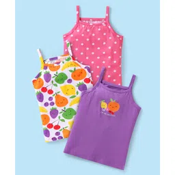 Babyhug 100% Cotton Knit Singlet Sleeves Polka Dots & Fruit Printed Slips Pack of 3 - Purple White & Pink-picture-18
