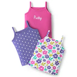 Babyhug 100% Cotton Knit Sleeveless Antibacterial Slips with Floral & Polka Dots Print Pack of 3 - Pink White & Lilac-picture-17