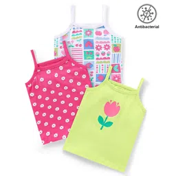 Babyhug 100% Cotton Knit Sleeveless  Antibacterial Slips with Floral Print  Pack of 3 - Multicolour-picture-23