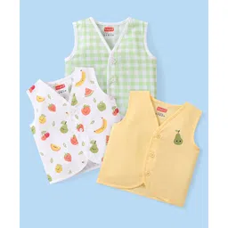 Babyhug 100% Cotton Knit Sleeveless Checkered & Printed Set Of Vests Pack Of 3 - Multicolor-picture-14