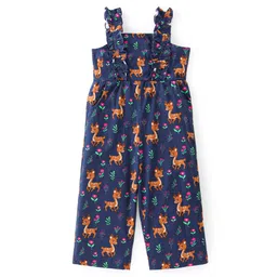 Babyhug 100% Cotton Knit Sleeveless Dungaree with Floral Print - Navy Blue-picture-12