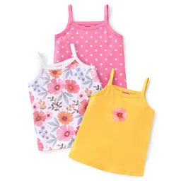 Babyhug 100% Cotton Knit Sleeveless Floral & Polka Dots Printed Antibacterial Slips Pack of 3 - Multicolour-picture-36