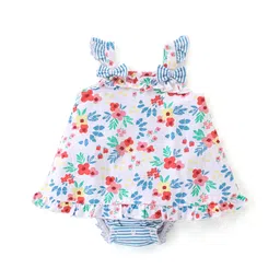 Babyhug 100% Cotton Knit Sleeveless Frock Style Onesie With Floral Print - Multicolour-picture-18