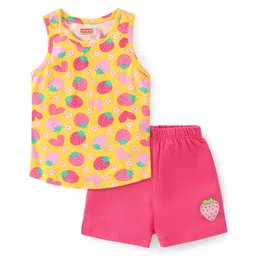Babyhug 100% Cotton Knit Sleeveless Inner wear Set with Strawberry Print - Multicolour-picture-32