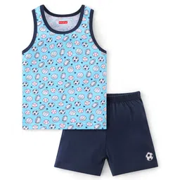 Babyhug 100% Cotton Knit Sleeveless Sando & Shorts Set Balls Print -Blue-picture-34