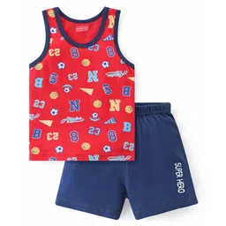 Babyhug 100% Cotton Knit Sleeveless Sando & Shorts Set Number Print -Navy Blue & Red-picture-35