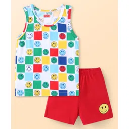 Babyhug 100% Cotton Knit Sleeveless Sando & Shorts Set - Red & White-picture-24