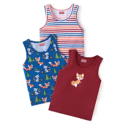 Babyhug 100% Cotton Knit Sleeveless Sando Fox Print Pack of 3 - Multicolour-picture-18