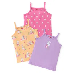 Babyhug 100% Cotton Knit Sleeveless Slips Bunny Print Pack of 3 - Multicolour-picture-19
