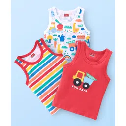 Babyhug 100% Cotton Knit Sleeveless Striped Sando Pack of 3- Multicolor-picture-35