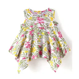 Babyhug 100% Cotton Knit Sleeveless Top with Bow & Floral Print- Off White-picture-24