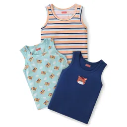 Babyhug 100% Cotton Knit Sleeveless Vests with Animal Print & Stripes Pattern Pack of 3 - Multicolor-picture-24