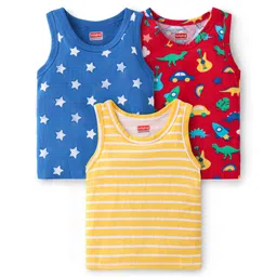 Babyhug 100% Cotton Knit Sleeveless Vests with Dino Print & Stripes Pattern Pack of 3 - Multicolor-picture-28