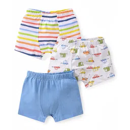 Babyhug 100% Cotton Knit Trunks Car Prints Pack of 3- White & Blue-picture-13