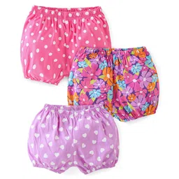 Babyhug 100% Cotton KnitBloomers with Polka Dots Heart & Floral PrintPack of 3 - Pink & Purple-picture-21