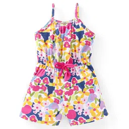 Babyhug 100% Cotton Knitted Sleeveless Jumpsuit Floral Print- Pink & Blue-picture-18