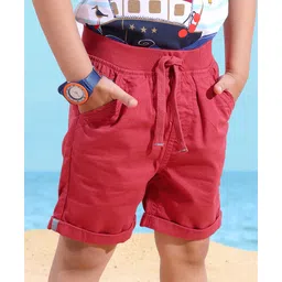 Babyhug 100% Cotton Mid Thigh Length Soilid Colour Shorts - Red-picture-11