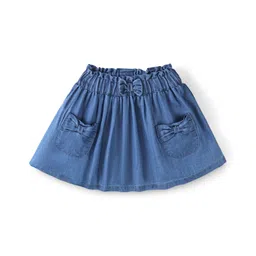 Babyhug 100% Cotton Mid Thigh Length Solid Color Denim Pleated Skirt with Bow Applique - Blue-picture-21