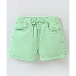 Babyhug 100% Cotton Mid Thigh Length Solid Shorts with Bow Applique - Light Green-picture-11