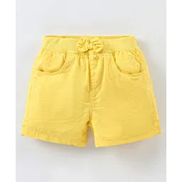 Babyhug 100% Cotton Mid Thigh Length Solid Shorts with Bow Applique - Yellow-picture-16