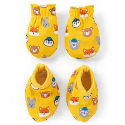 Babyhug 100% Cotton Mittens & Booties Set Animal Print - Yellow-picture-18