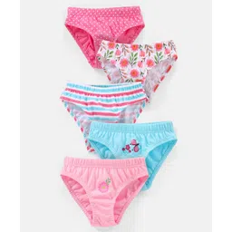 Babyhug 100% Cotton Polka Dots & Floral Print Panties Pack of 5 - Turquoise Pink & White-picture-17