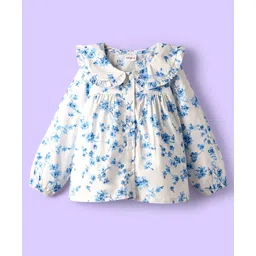 Babyhug 100% Cotton Poplin Woven Full Sleeves Floral Printed Peter Pan Collar Top - White-picture-30