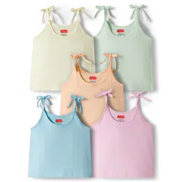 Babyhug 100% Cotton Shoulder Tie Knot Knit Solid Coloured Jhablas Pack of 5 - Multicolour-picture-17