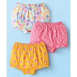 Babyhug 100% Cotton Single Jersey Knit Antibacterial Bloomers With Floral & Polka Dots Print Pack Of 3 - Pink White & Yellow-picture-33