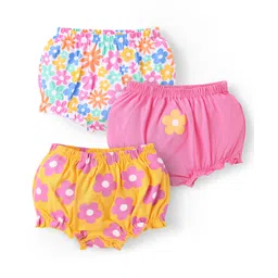 Babyhug 100% Cotton Single Jersey Knit Antibacterial Bloomers With Floral Print Pack Of 3 - Pink Orange & White-picture-28
