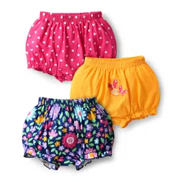Babyhug 100% Cotton Single Jersey Knit Antibacterial Bloomers With Polka Dots & Floral Print Pack Of 3 - Yellow Navy Blue & Pink-picture-26
