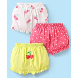 Babyhug 100% Cotton Single Jersey Knit Bloomers With Heart & Tropical Theme Print Pack Of 3 - Pink White & Lime Green-picture-12