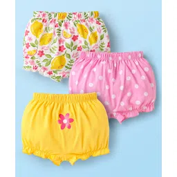 Babyhug 100% Cotton Single Jersey Knit Bloomers With Polka Dots & Floral Print Pack Of 3 - Pink Yellow & White-picture-16