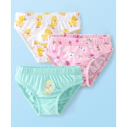 Babyhug 100% Cotton Single Jersey Knit Panties Floral Print Pack of 3 - Pink White & Green-picture-24