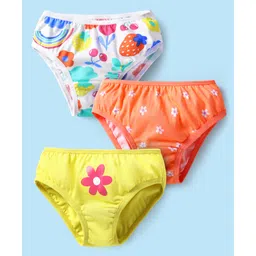 Babyhug 100% Cotton Single Jersey Knit Panties With Floral Print Pack Of 3 - Lime Orange & White-picture-36