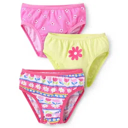 Babyhug 100% Cotton Single Jersey Knit Panties With Floral Print Pack Of 3 - Pink & Light Green-picture-37