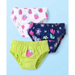Babyhug 100% Cotton Single Jersey Knit Panties With Floral Print Pack Of 3 - Pink & Navy Blue-picture-31