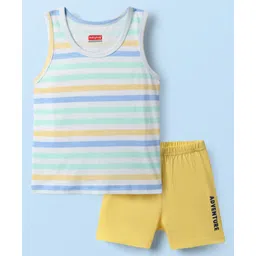Babyhug 100% Cotton Single Jersey Knit Sleeveless Sando & Shorts Set - White & Yellow-picture-15