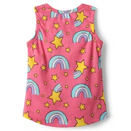 Babyhug 100% Cotton Single Jersey Knit Sleeveless Sando & Shorts Set with Rainbow & Star Print - Pink & Yellow image 3