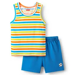 Babyhug 100% Cotton Single Jersey Knit Sleeveless Sando & Shorts Set With Stripes - Blue & Lime-picture-29