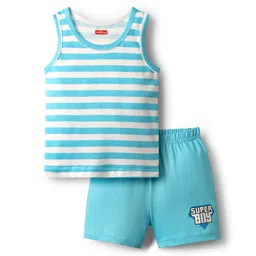 Babyhug 100% Cotton Single Jersey Knit Sleeveless Sando & Shorts Set With Stripes - Light Blue-picture-19
