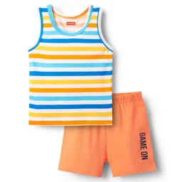 Babyhug 100% Cotton Single Jersey Knit Sleeveless Sando & Shorts Set With Stripes - Yellow & Orange-picture-38