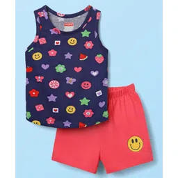 Babyhug 100% Cotton Single Jersey Knit Sleeveless Sando & Shorts With Tropical Theme Print - Navy Blue & Dark Pink-picture-19