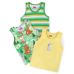 Babyhug 100% Cotton Single Jersey Knit Sleeveless Sandos with Stripes & Animals Print Pack of 3 - Yellow & Green-picture-17