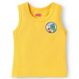 Babyhug 100% Cotton Single Jersey Knit Sleeveless Sandos With Stripes & Tiger Print Pack Of 3 - Yellow Blue & Red image 2