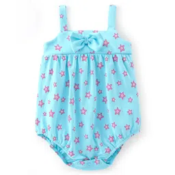 Babyhug 100% Cotton Singlet Sleeves Onesie With Star Fish Print & Bow Detailing - Blue-picture-22
