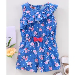 Babyhug 100% Cotton Sleeveless Jumpsuit Floral Print - Blue-picture-12